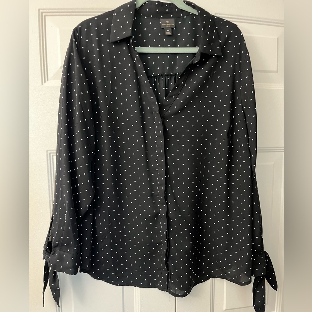 Worthington Polka Dotted Button Down Blouse